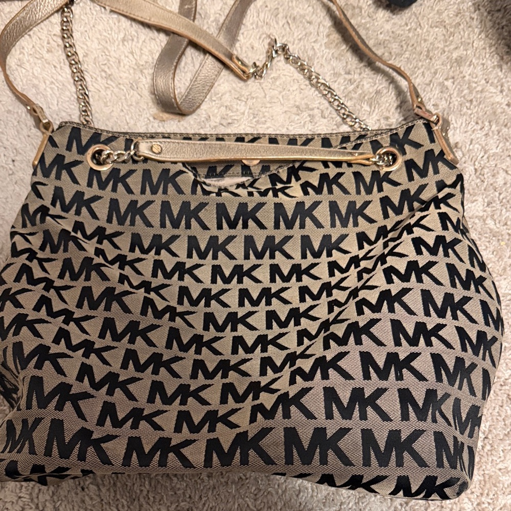 Michael Kors Black and Tan Shoulder Bag